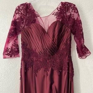 Size 8 fits like a size 6 mother is the bride dress.